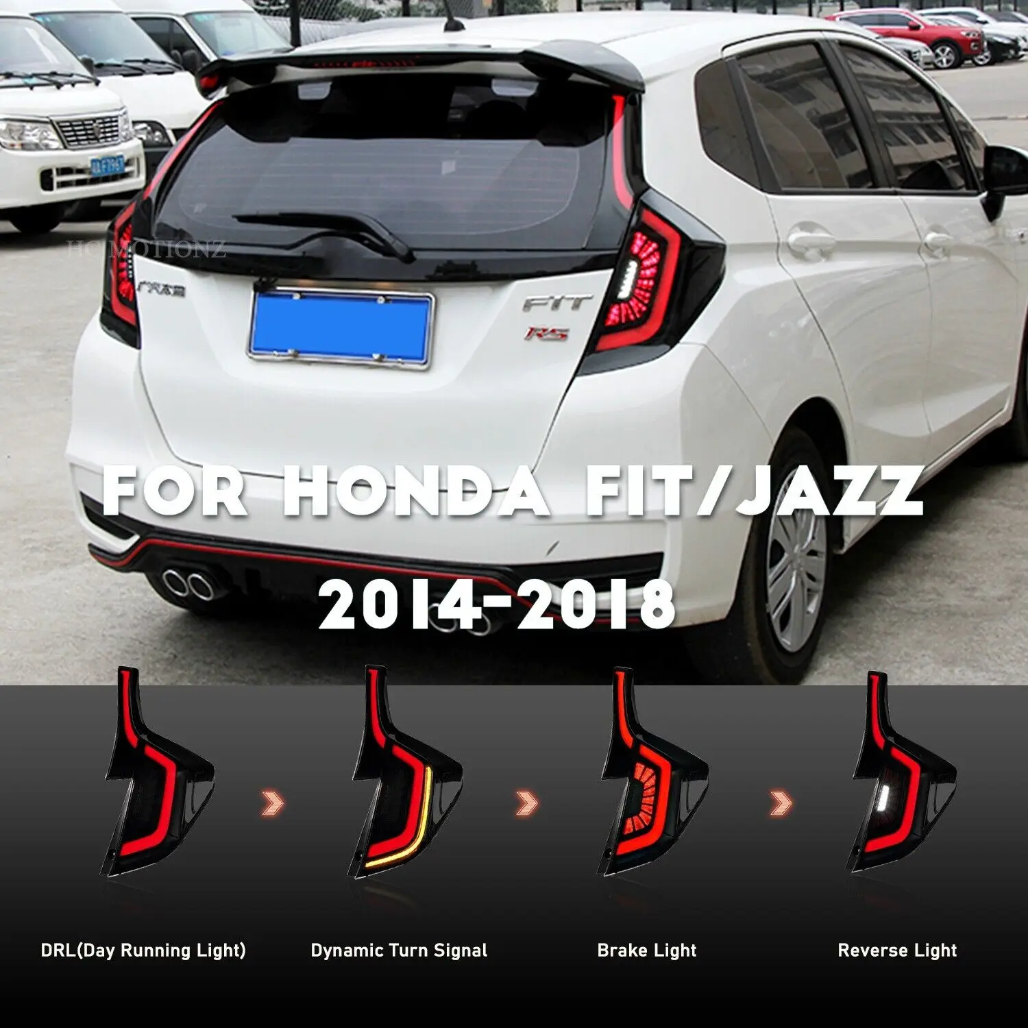 LED Tail Lights For Honda Fit Jazz 2014-2019 4PCS Start Up Animation DRL Sequential Indicator Black Rear Lamp Assembly