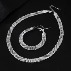 Hot 925 Sterling Silver Creativity Net Chain Bracelets Necklaces for Women Fashion Designer Party Wedding Jewelry Sets Gift