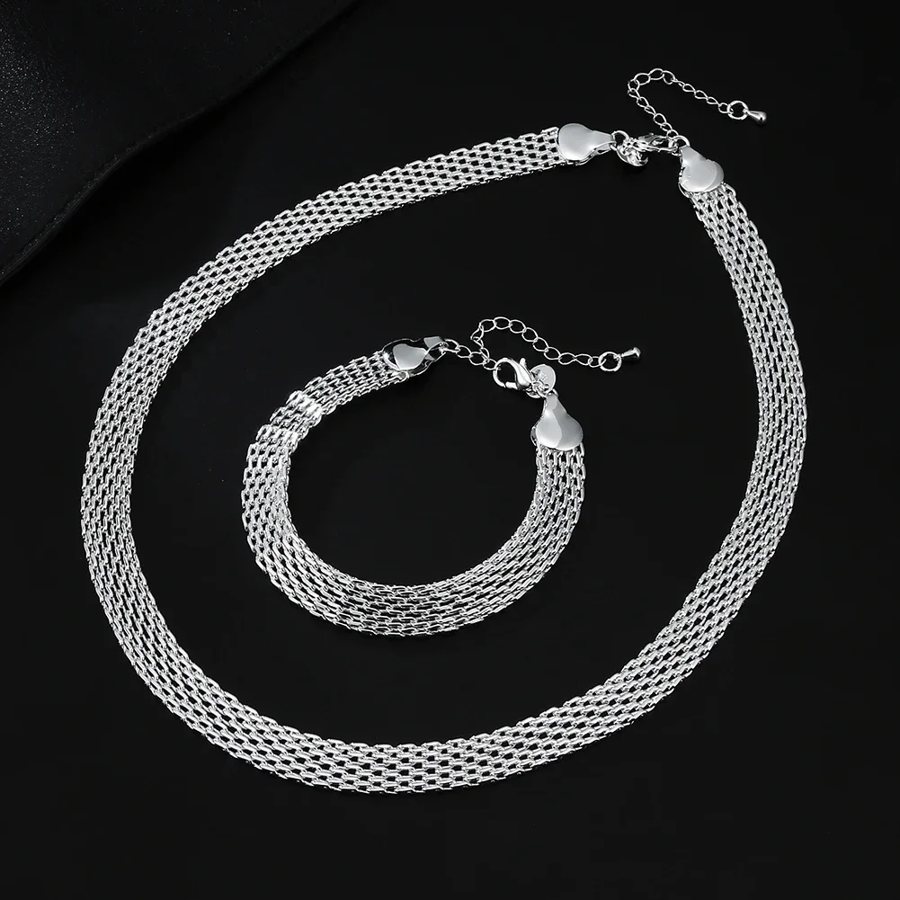 Hot 925 Sterling Silver kreatywność Netto bransoletki łańcuszkowe naszyjniki dla kobiet projektant mody Party zestawy biżuterii ślubnej prezent