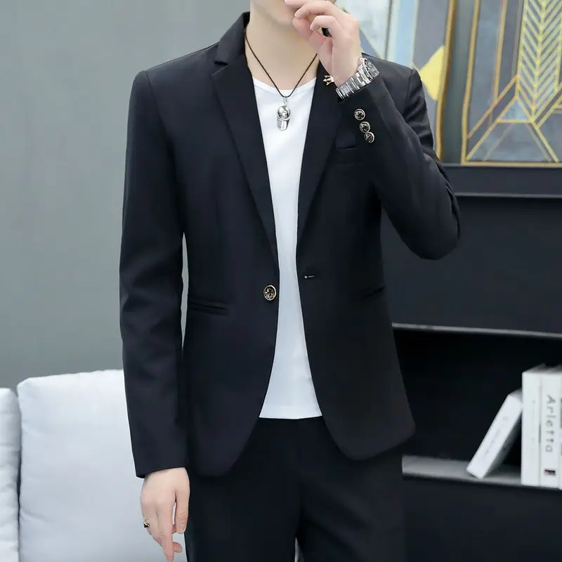 スタイリッシュなメンズプリントスリムフィットカジュアルスーツジャケット秋春ファッショナブルなシングルピースアッパーアパレルハンサムなアウターウェア