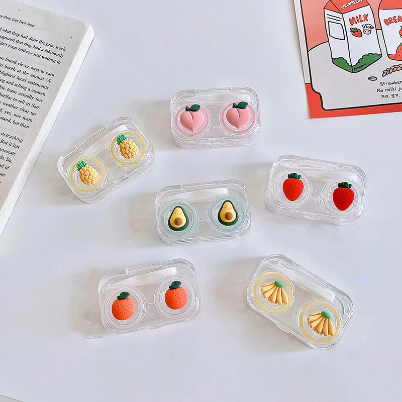 

Kawaii Fruit Contact Lense Cases Mini Color Eye Travel Contact Lens Storage Tweezers Holder Box Girl Transparent Tool Set 1pcs