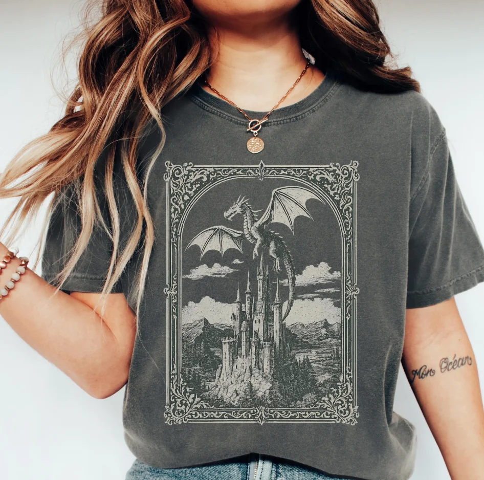 2026 Summer Women's Dragon Castle Graphic T-Shirt Unisex Cotton and Breathable Short Sleeve Oversized Loose Casual