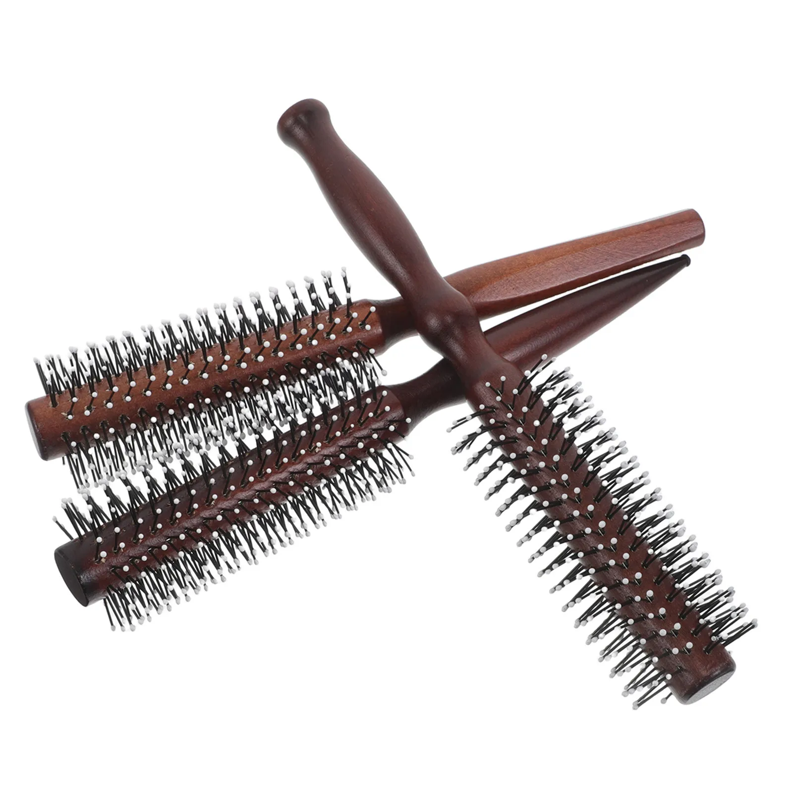 3Pcs Wooden Round Hair Brush Set Gourd Handle Nylon Pin Bristles Volumizing Blow Dry Curling Brush for Women Travel Home Styling