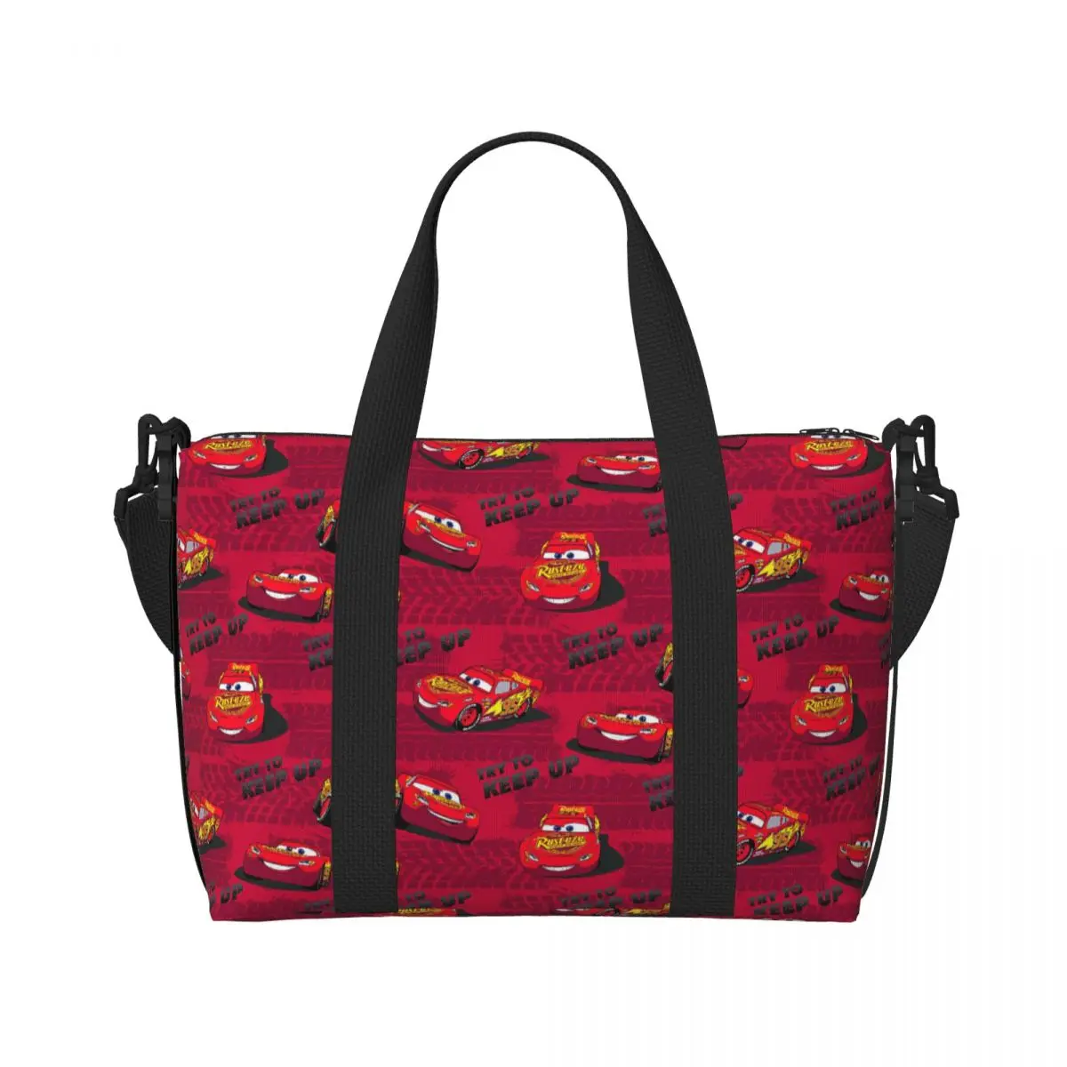 Custom Large Lightning McQueen Tote Bag Women Cars Cartoon Shopper Shoulder Gym Beach Travel Bag