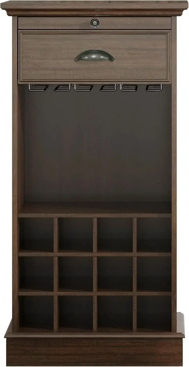 Brown 22 Inch Wine Cabinet Buffet Sideboard Glass Rack Coffee Bar Drawer Tray Dining Kitchen Room