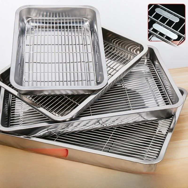 Stainless Steel Oil Drain Tray Commercial Square Tray with Oil Control Rack Tray Water Oil Filter BBQ Seasoning Dispenser
