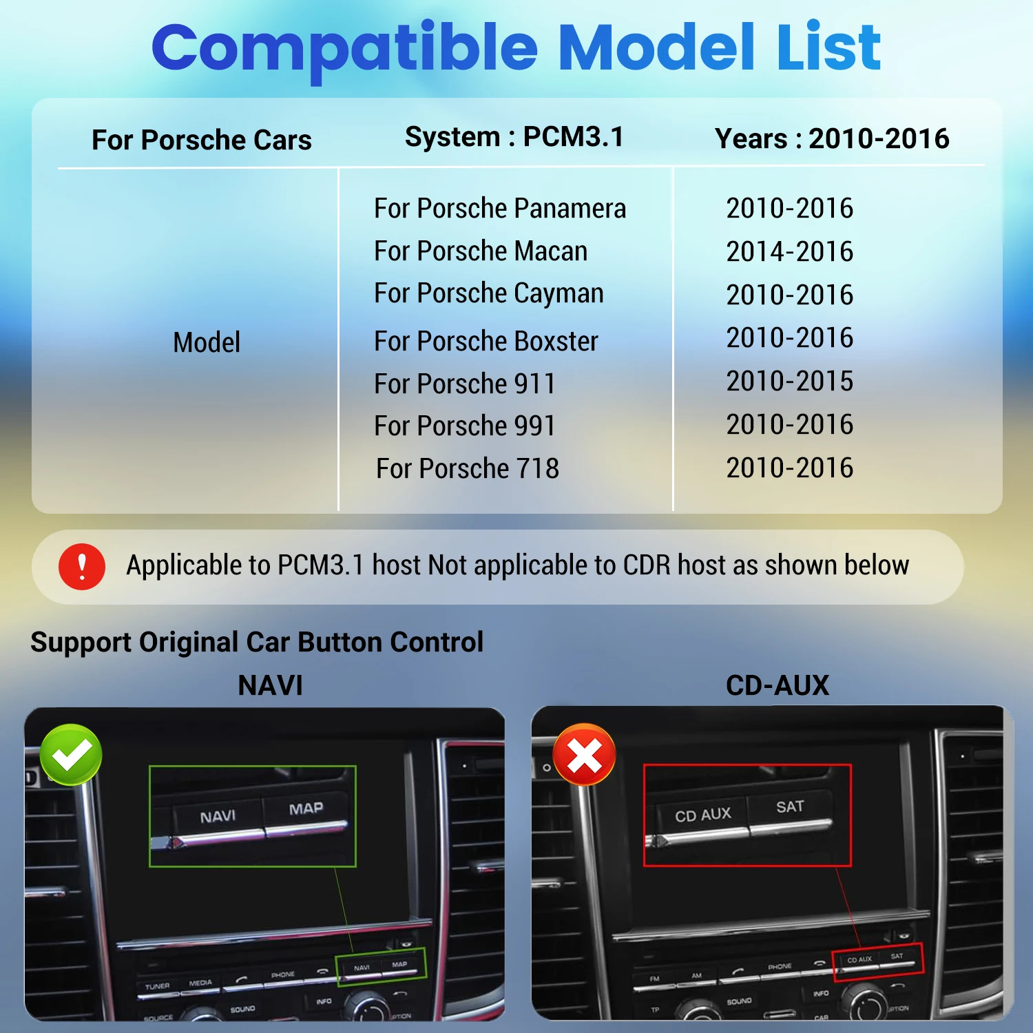 Módulo Carplay e Android Auto sem fio para Porsche PCM 3.1 Panamera Cayenne Macan Cayman Boxster 911 718, suporte para câmera reversa