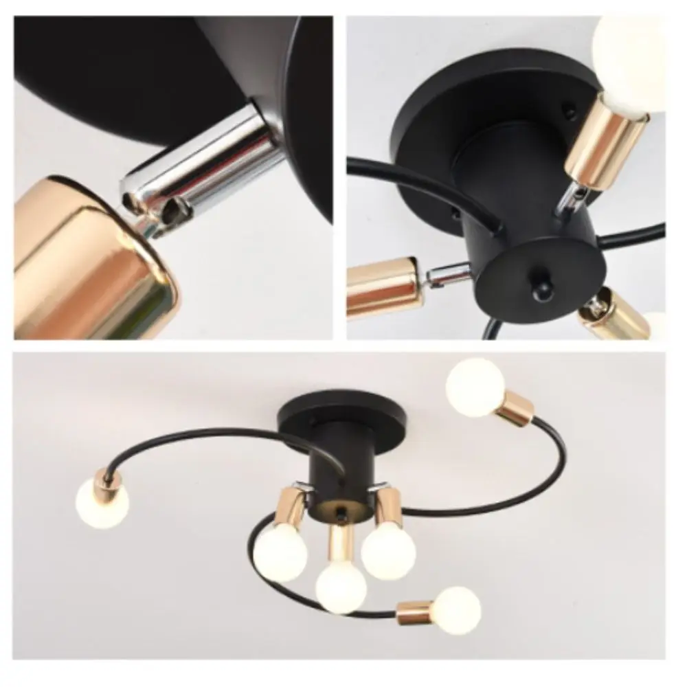 Black White Gold Ceiling Light Soft Six Heads Minimalist Ceiling Light Iron Material E27 Bulb Base Nordic Ceiling Light Bedroom