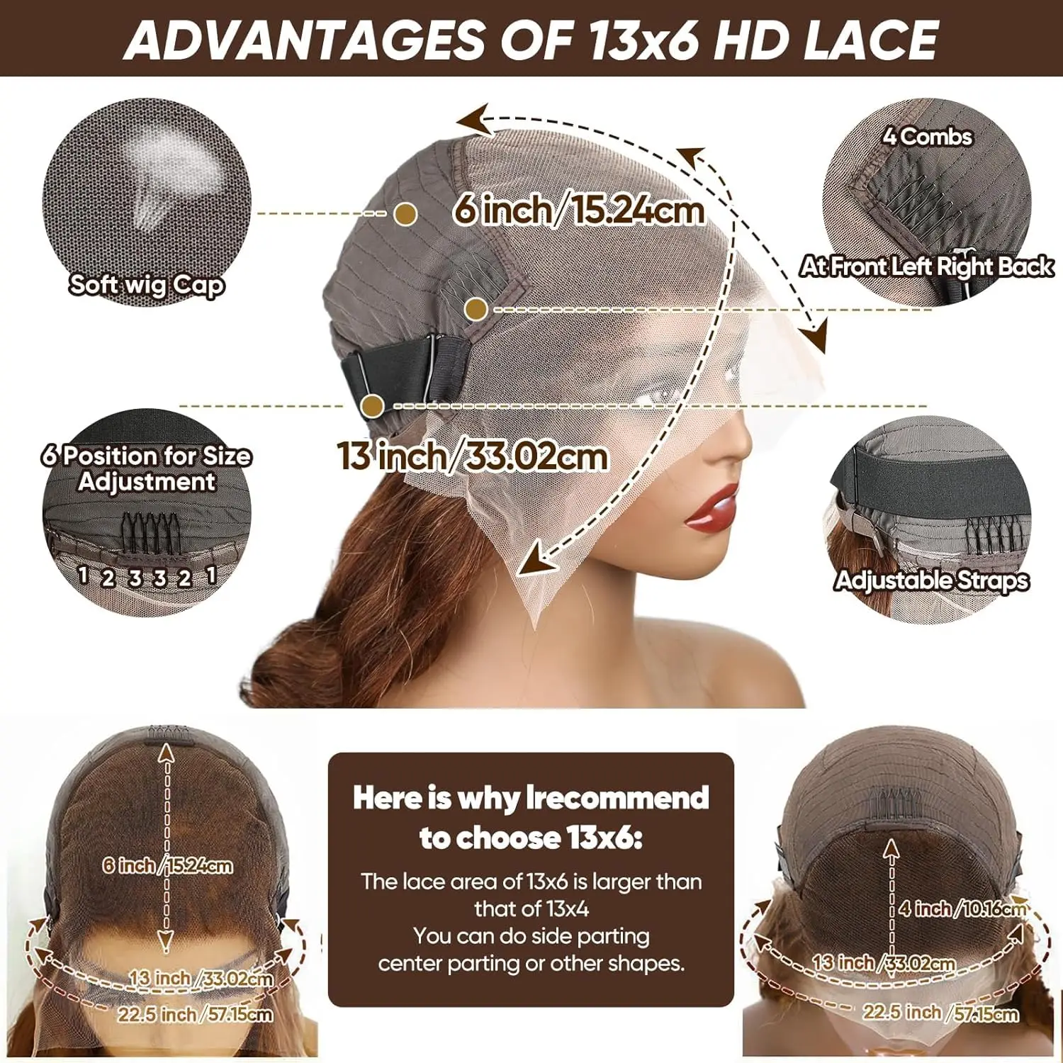 Body Wave 13x6 HD Lace Frontal Wigs Human Hair Colored Chocolate Brown Lace Front Wig 30 36 Inch Replacement Wig For Black Women image 6