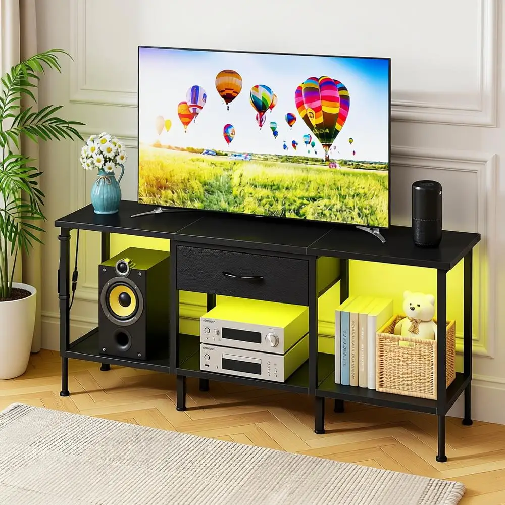 

Универсальная подставка для телевизора с розеткой для телевизоров 45-55 дюймов - развлекательный центр для гостиной и спальни, черный цвет