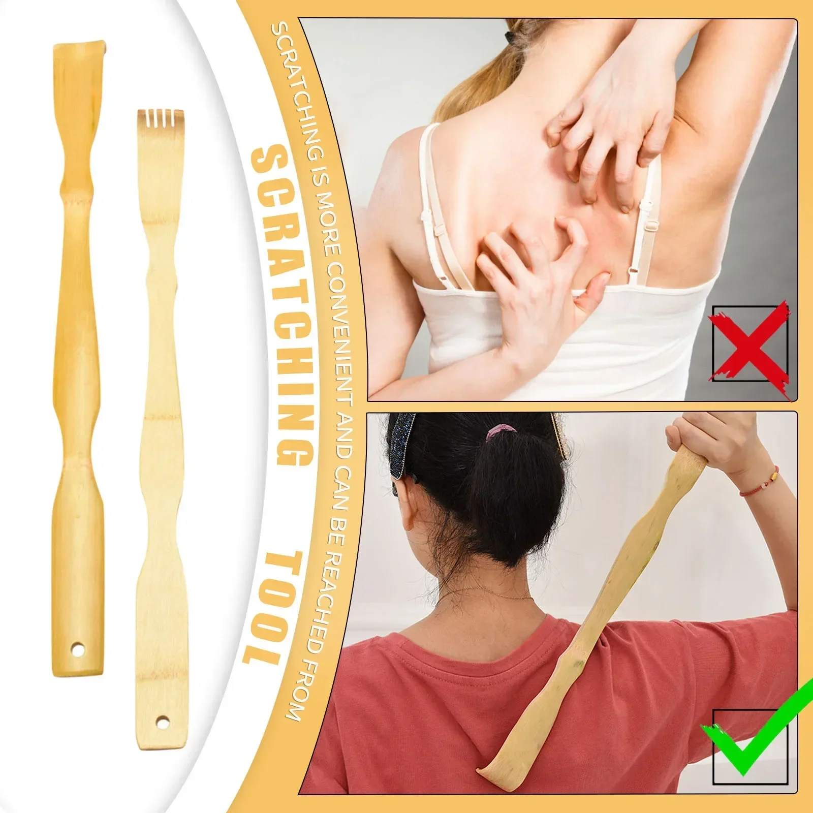 Bamboo Scratchers with Curved Handle Gentle on Skin and Labor-Saving for Every Itch Intensity 17'' Wooden Back Scratchers