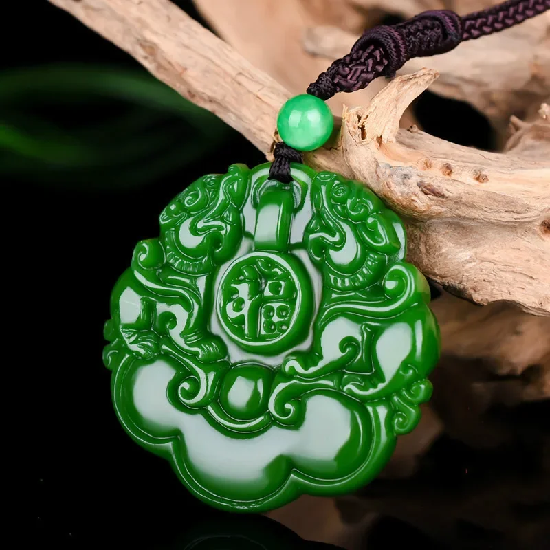 Natural Green Jade Tiger Pendant Necklace Hand-Carved Chinese Charm Jadeite Jewelry Fashion Amulet Gifts for Men Women