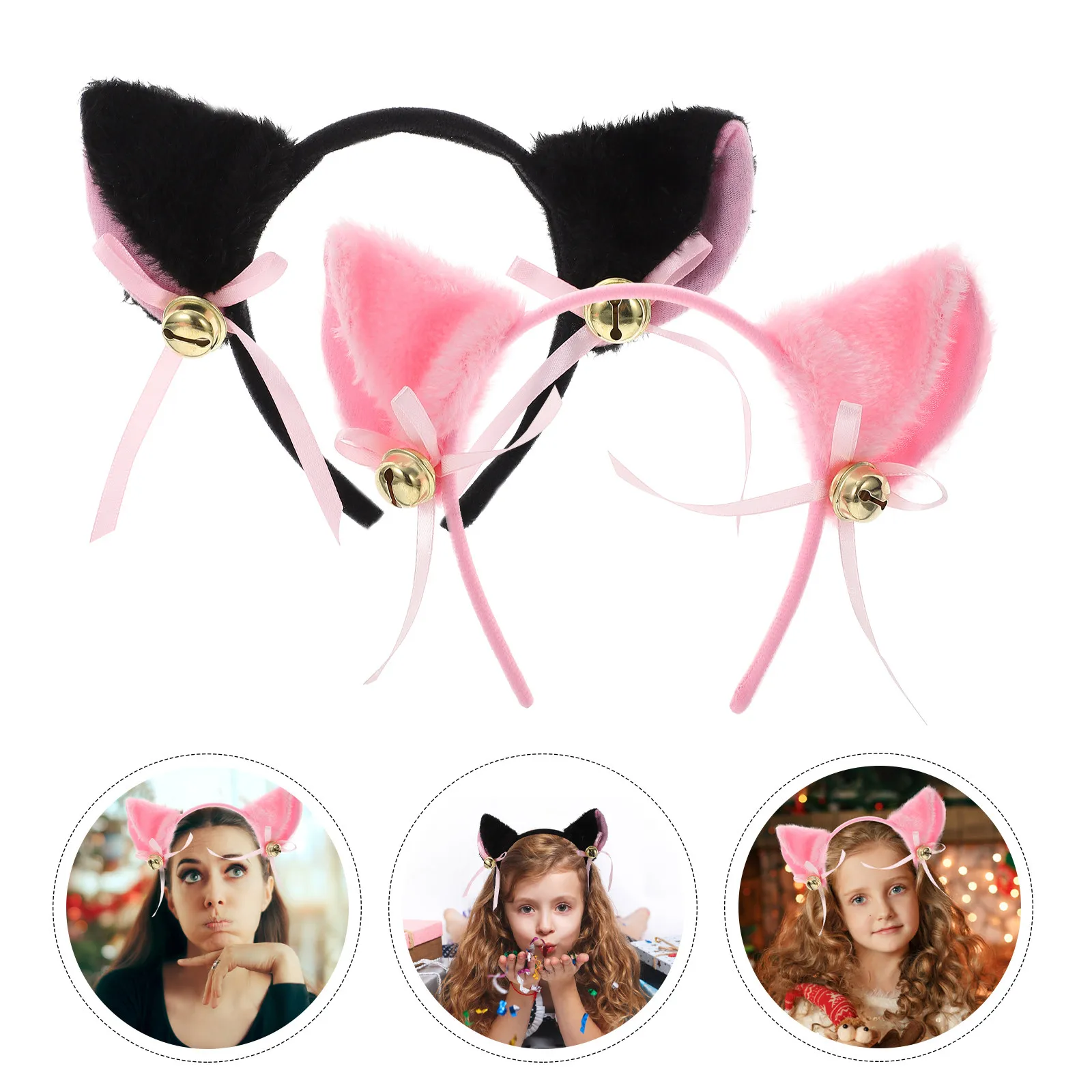 

2Pcs Bell Cat Ear Hair Hoop Soft Fabric Headbands Party Cosplay Christmas Halloween Cat Ear Headbands Animals Headdress
