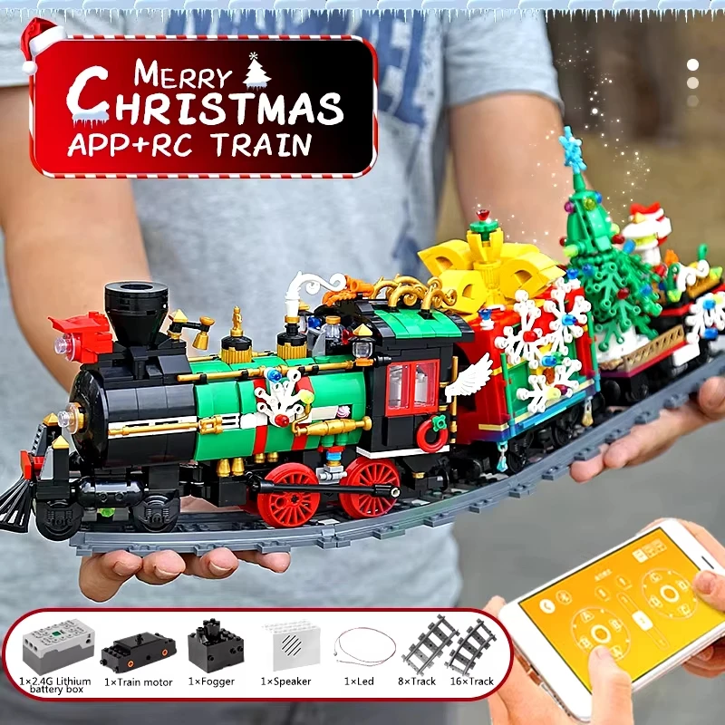 MOULD KING 12012 Technical Train Building Blocks The RC Winter Holiday Model Bricks Puzzle Assembly Toy Christmas Gifts For Kids