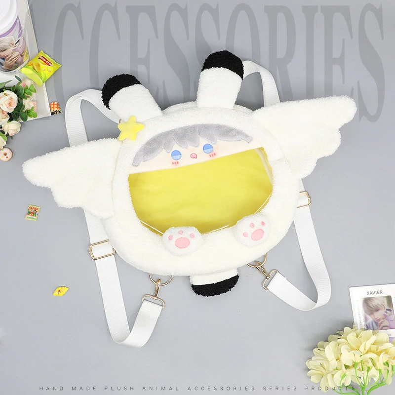 Kawaii Plush Ita Bag Backpack, Clear Display Window for Anime Badges & Dolls, Cute Fox/Rabbit Design for Daily Wear & Comic Con