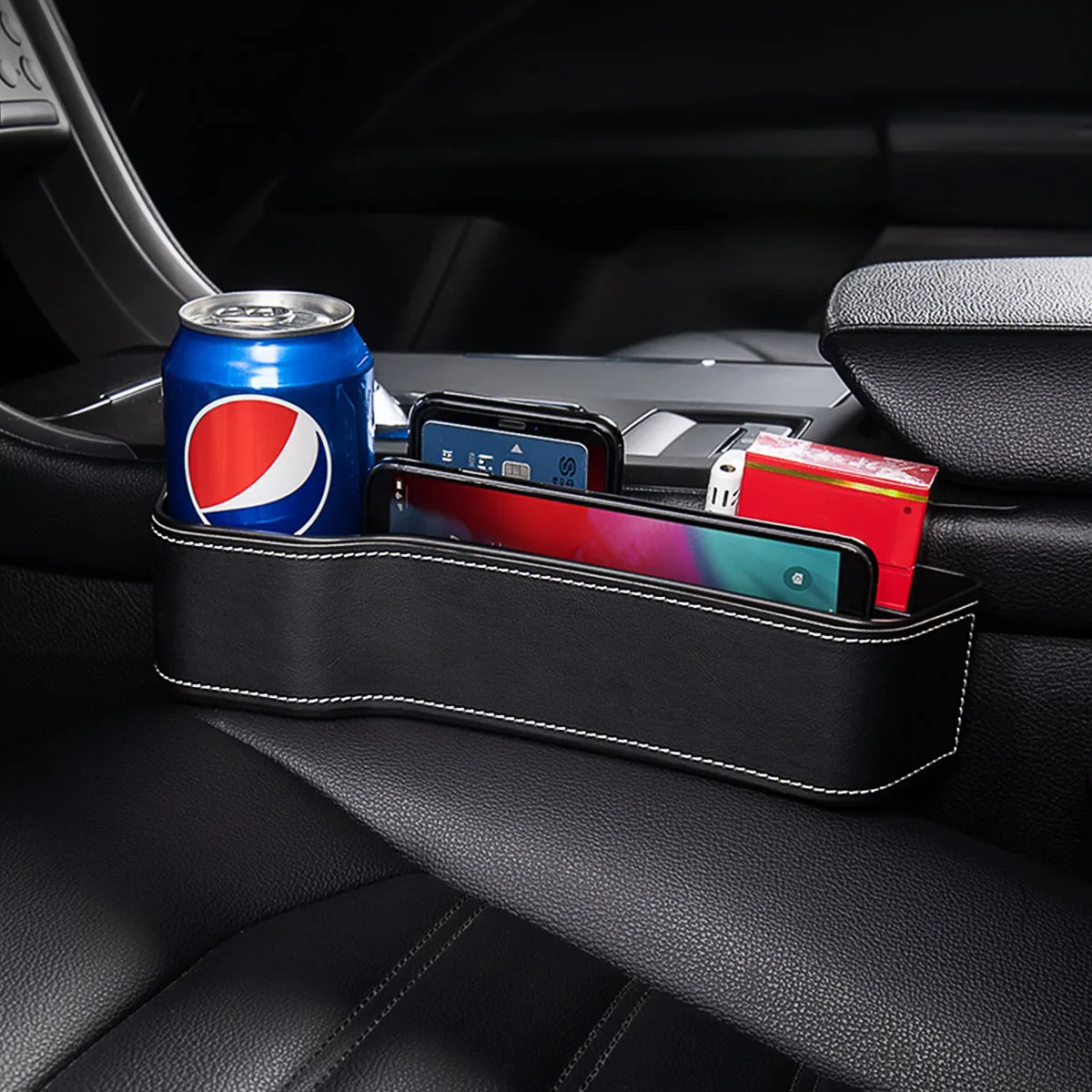 

2Pcs Car Seat Storage Box ABS Organizer Case for Phone Wallet Cards Drinks Black Easy Clean Tidy Solution Long Detail Car