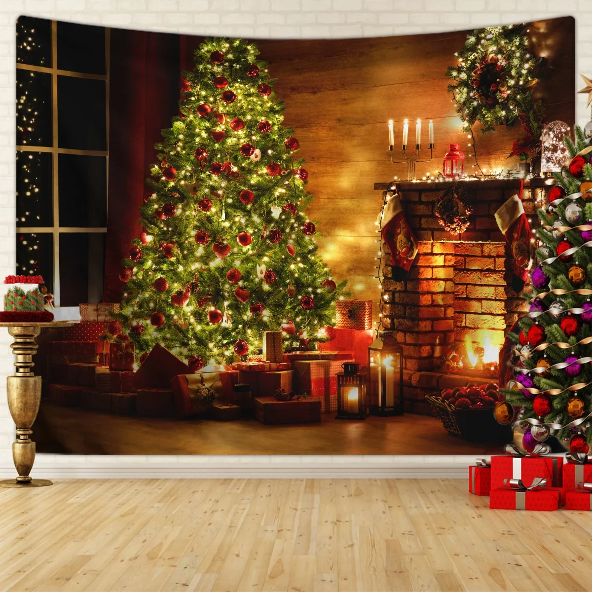 2026 Christmas Decoration Tapestry, Christmas Fireplace Christmas Tree Tapestry, Christmas Shooting Background Cloth Tapestry