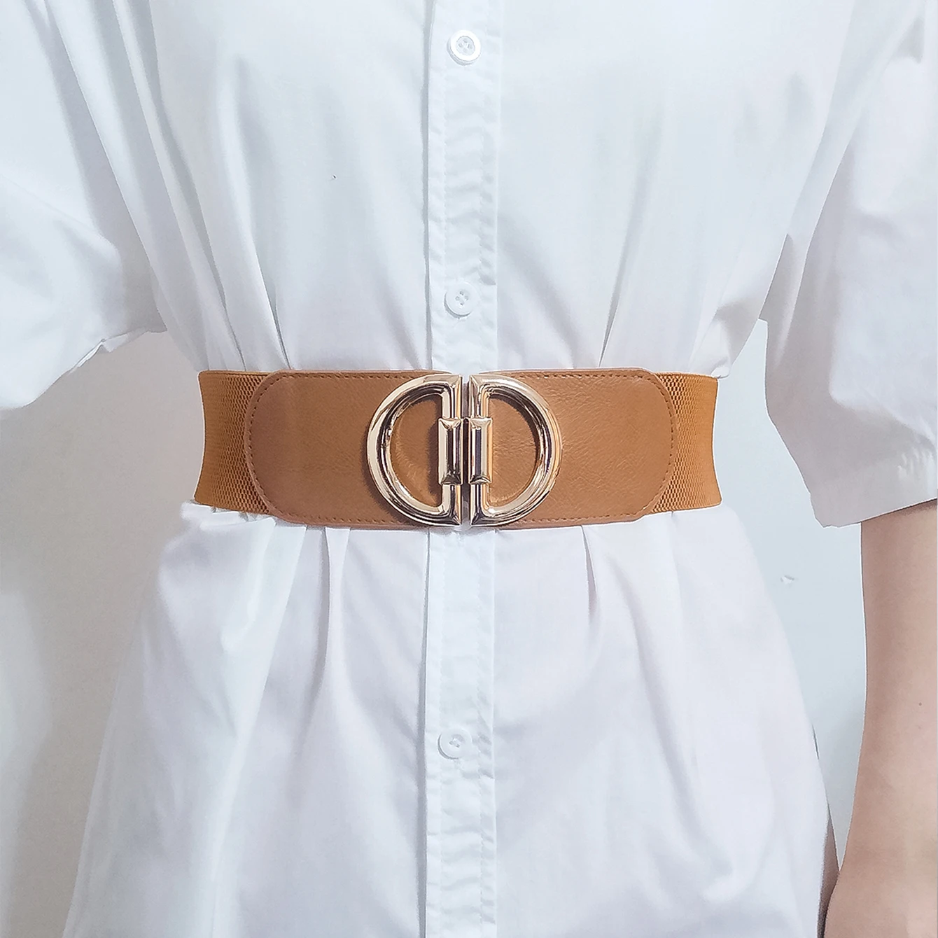 Women\'s Fashionable Elastic Wide Variety Of Belt Designer Luxury Brand Golden Buckle Waist Dress Coat Sweater Decorative Waistba