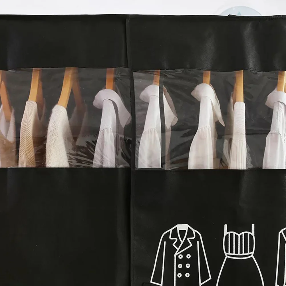 

Black Non-Woven Fabric Garment Bag Cover Clothes Storage Organizer Travel Suit Protector Waterproof Dustproof Clear Window
