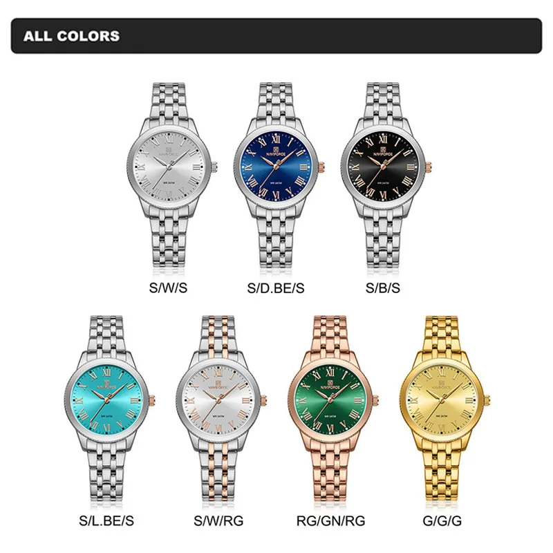 NAVIFORCE, nuevo reloj para mujer, relojes de pulsera de cuarzo resistentes al agua románticos a la moda para mujer, reloj femenino de acero inoxidable