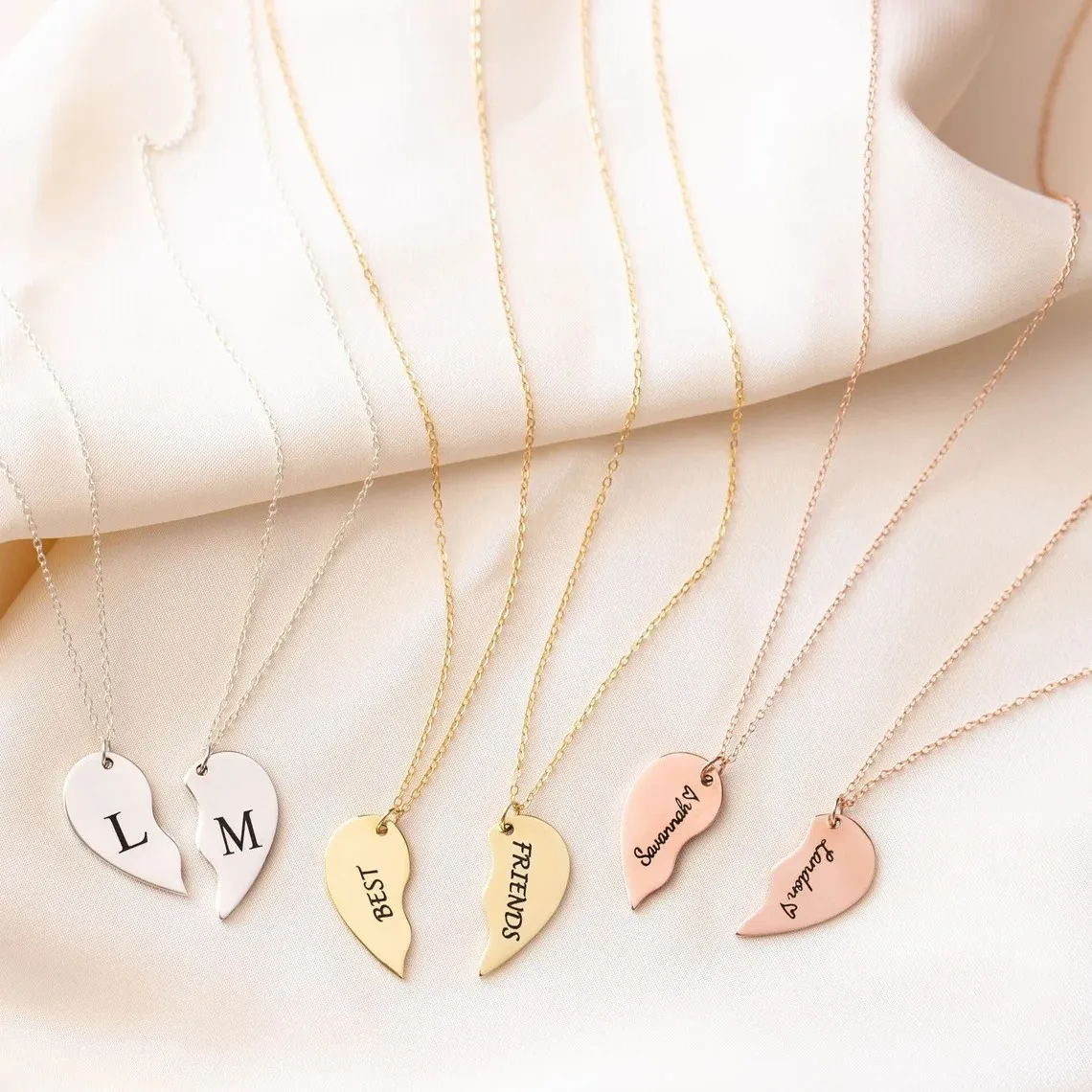 Custom Engraved Split Heart Couple Necklace Stainless Steel DIY Personalized Name Matching Pendant Jewelry Gift for Lover