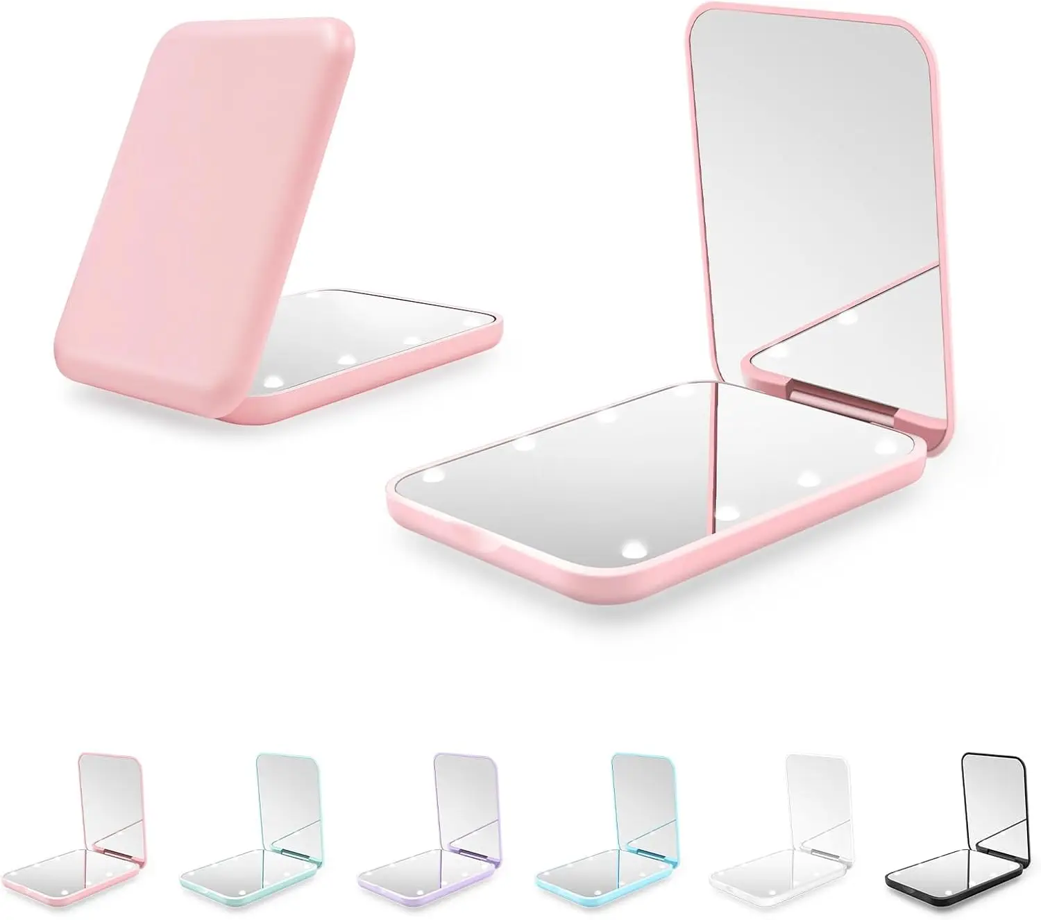 Kompakter Spiegel, 1X/3X Vergrößerung, LED-Taschenspiegel mit externem Biatterie, Mini-Spiegel für Geldbörse, Tasche, Reisen und Geschenk