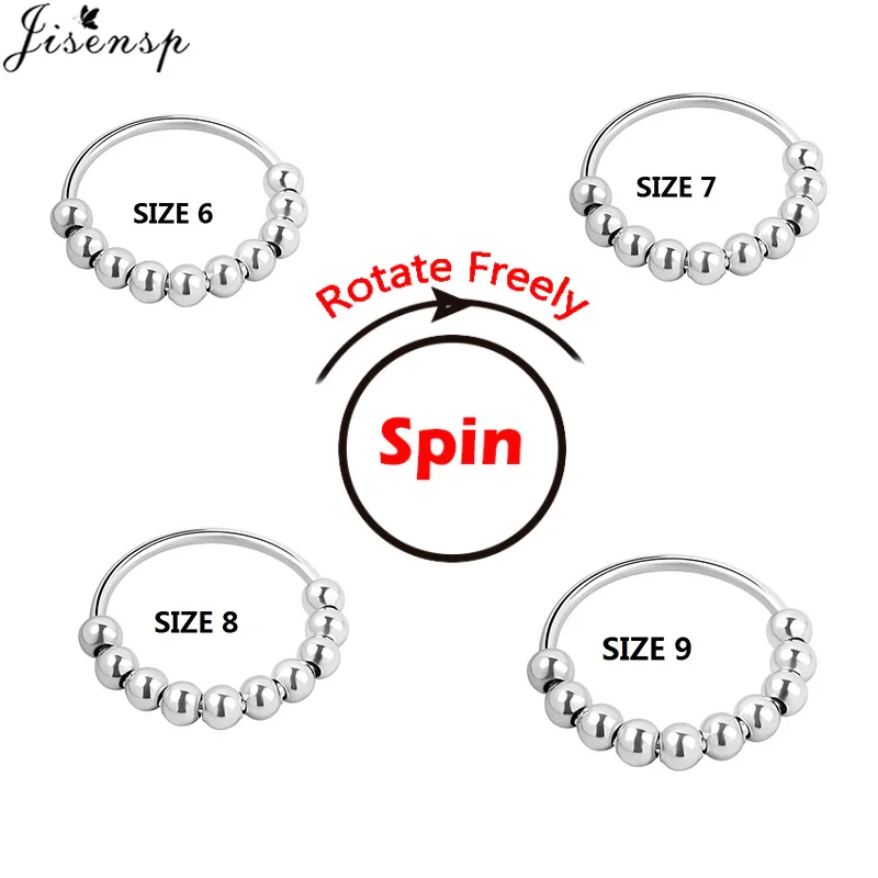 Simple Metal Beads Fidget Rotating Rings for Women Men Rotate Freely Anti Stress Anxiety Ring Spiral Round Ball Rotate Jewlery image 5