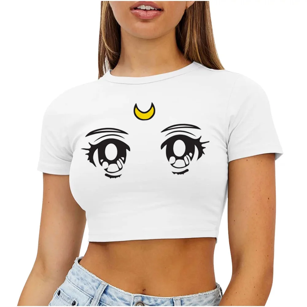 80s Cat Anime crop top Grunge Aesthetic cute y2k shoujo girl style corset vintage  2000s teens t-shirt
