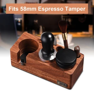Treelf Coffee Tamper Soporter Multifuncional Stand Walnut Espresso Tamping Station Mat Rack 54/58 mm Accesorios de máquinas de café 8 Mejores titulares de manipuladores de café de ventas - №3