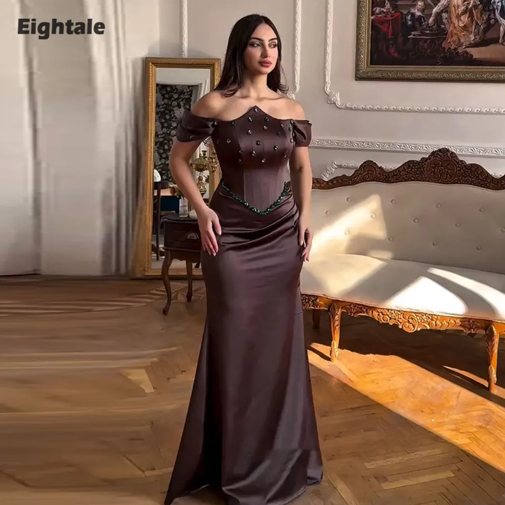 

Eightale Arabic Evening Dress Scoop Customized Prom Satin Appliques Beaded off the Shoulder Wedding Party Gown Vestidos De Gala