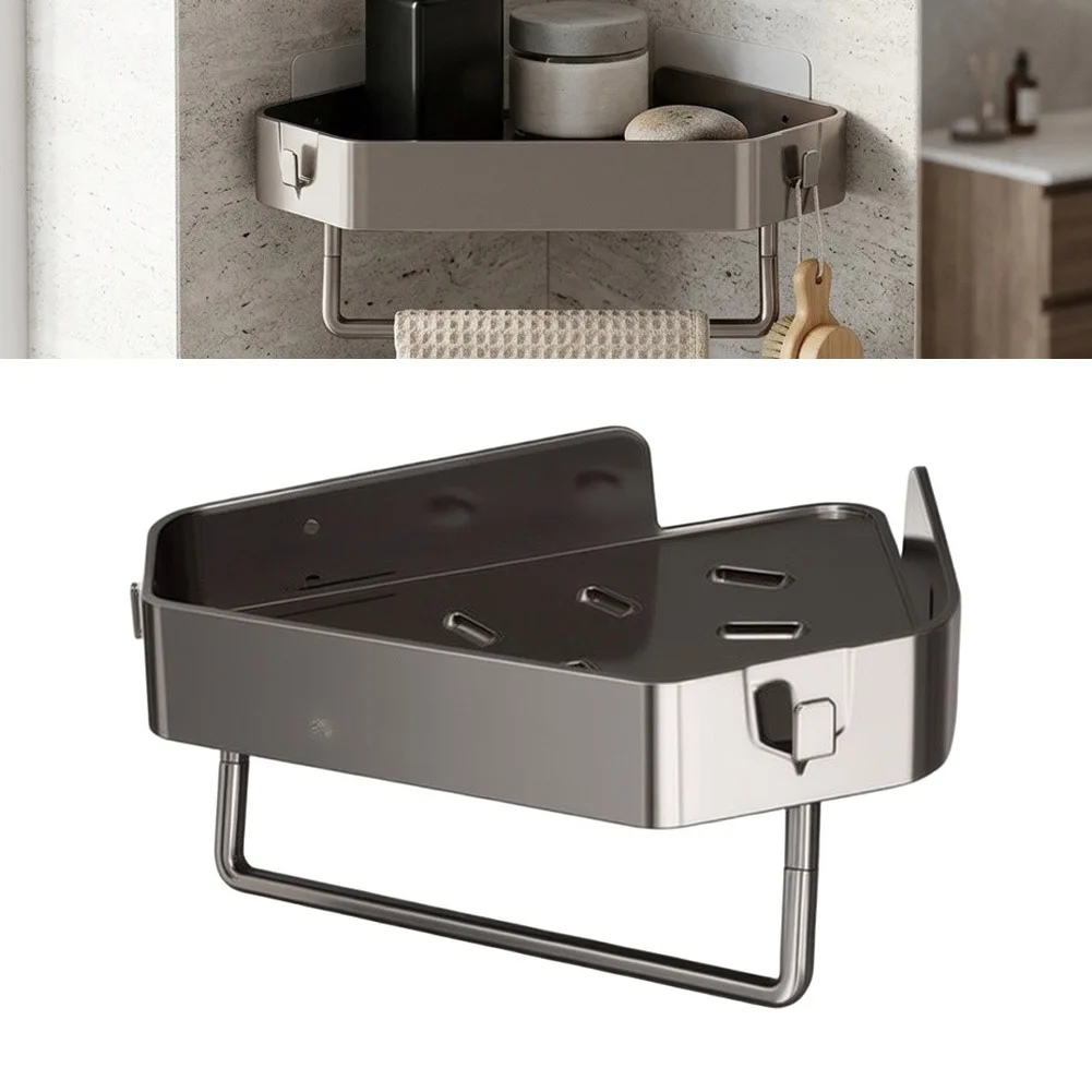 Black ABS Triangular Shelf 35x35x7cm Wall Mounted for Bathroom Kitchen Shower Corner Drainage Open Frame Design