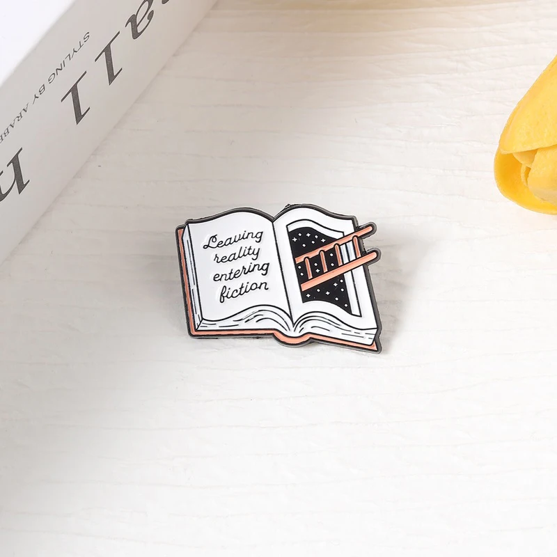 Leaving Reality Entering Fiction Enamel Pins Dreamy Literary Ladder Leading to Starry Night Brooch Jewelry Gift for Book Lovers