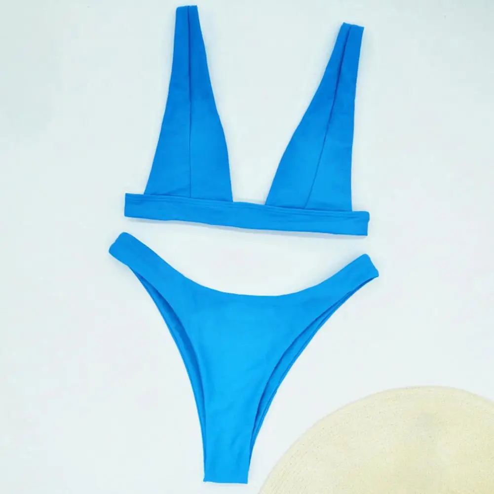 Swimsuit 2Pcs/Set Attractive Solid Color Female  Quick Dry Backless Bikini for Spa