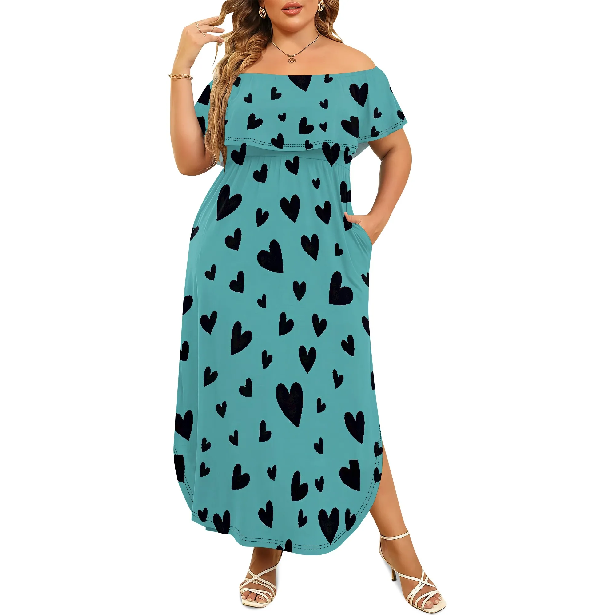 

Women Ruffle Floral Maxi Summer Dress Off Shoulder Short Sleeve Backless Flounce Bodice Hem Beach Dresses