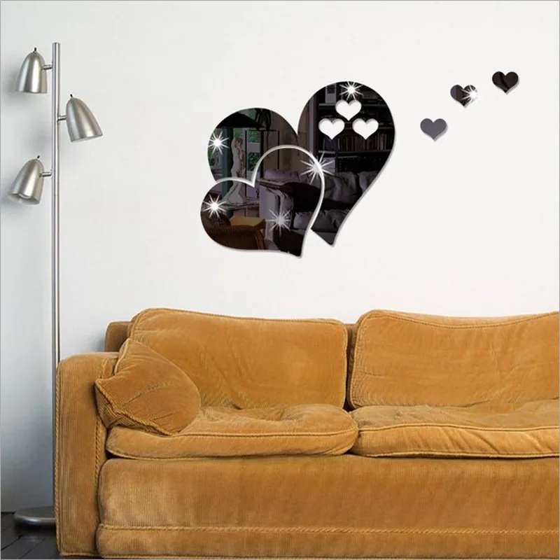 1Pc Mirror Wall Sticker 3D Acrylic Love Heart Crystal DIY Art Home Decor Dropshipping