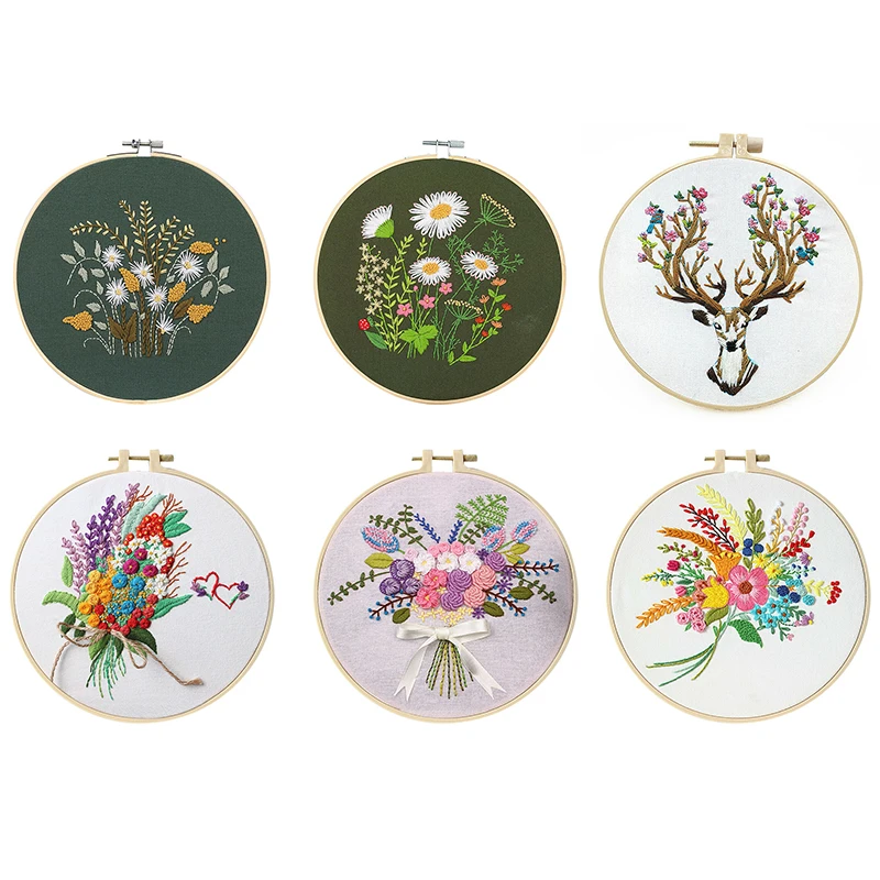 Plant Flowers Embroidery Needlework Kit DIY Retro Cross Stitch Material Package Hand-stitched Embroidered for Beginners Handwork