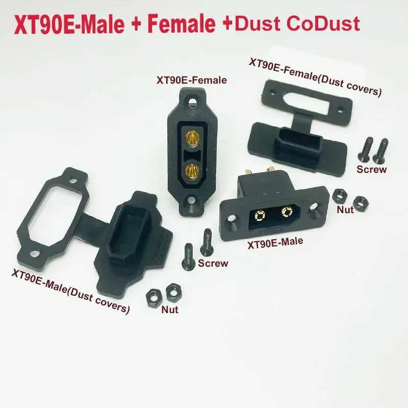 1/5/10 pairs of XT90 male/female connectors (black) XT90E-F/XT90E-M panel and mounting base connector plugs (with dust cover)