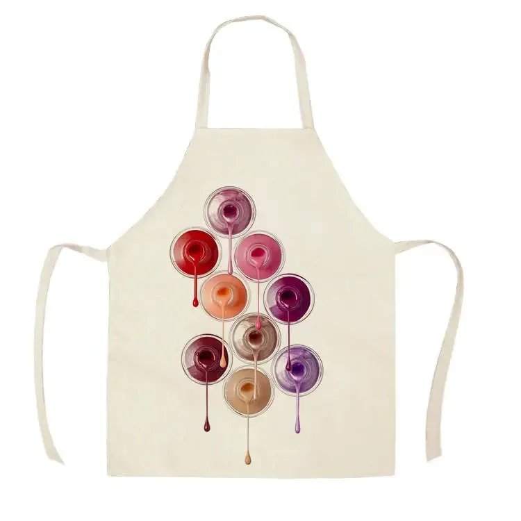 Home Kitchen Apron Color Nail Polish Bottle Printed Sleeveless Linen Aprons Men Women Home Cleaning Tools Fartuchy Chef Tablier