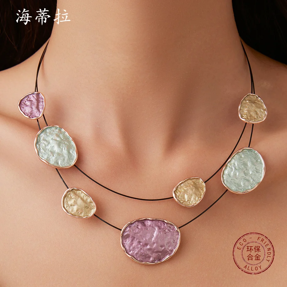New Colored Circular Irregular With Oil Dripping Design, Women's Environmentally Friendly Alloy Necklace Accessory