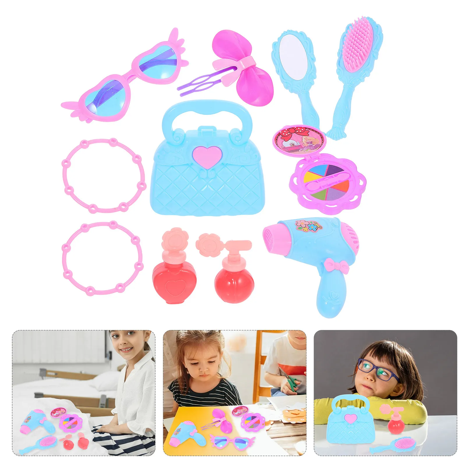 adorable-pink-pretend-purse-for-little-girls-with-mirror-comb-rings-handle-closure-safe-educational-imaginative-play-set-girl