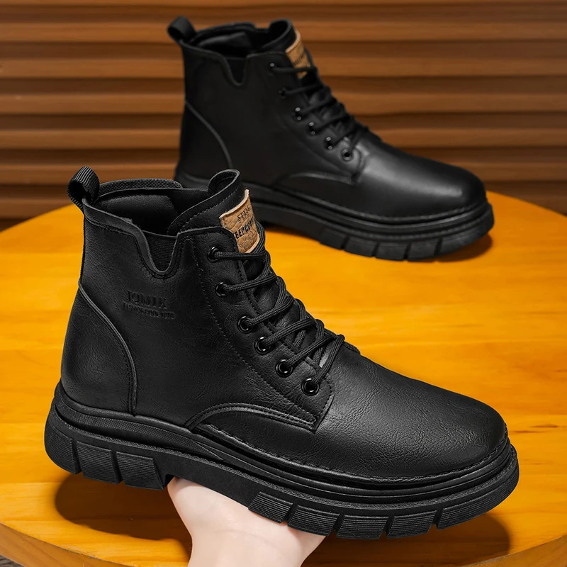 أحذية رجالية كاجوال، أحذية كاحل مريحة عالية الجودة، أحذية بدون كعب مسطحة للربيع والخريف قابلة للتنفس للرجال، أحذية جلدية #4