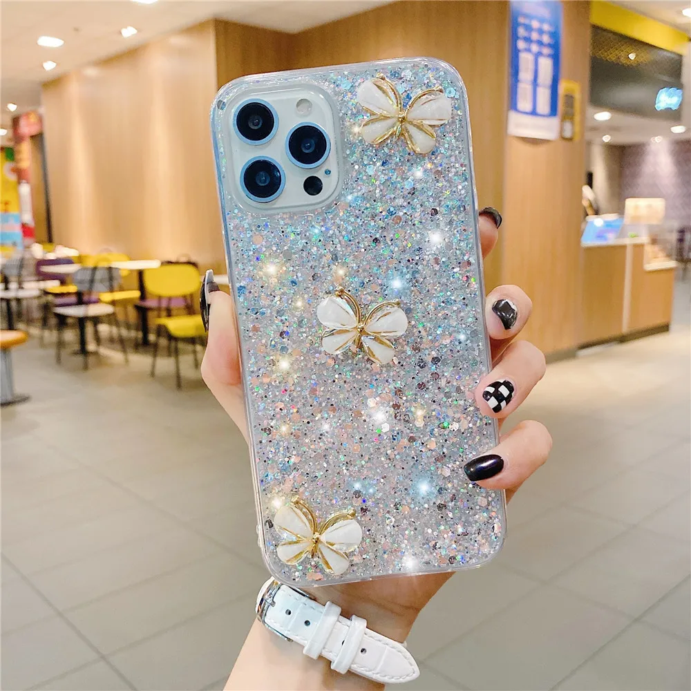 3D Butterfly Bling Glitter Case For Samsung Galaxy A55 A35 A15 A05S A25 5G A24 A34 A54 A14 A13 A23 A33 A53 A12 A32 A52 A72 Cover