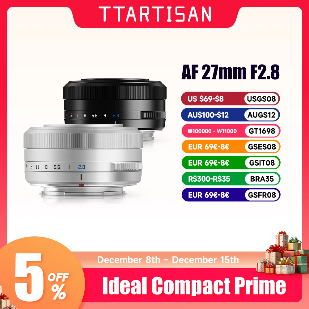 TTArtisan Auto Focus 27mm F2.8 Camera Lens Fujifilm XF Sony E Nikon Z Mount For XA7 XT30 XS10 Xpro xe4 XH2S a6000 a6700 Z30 ZFC