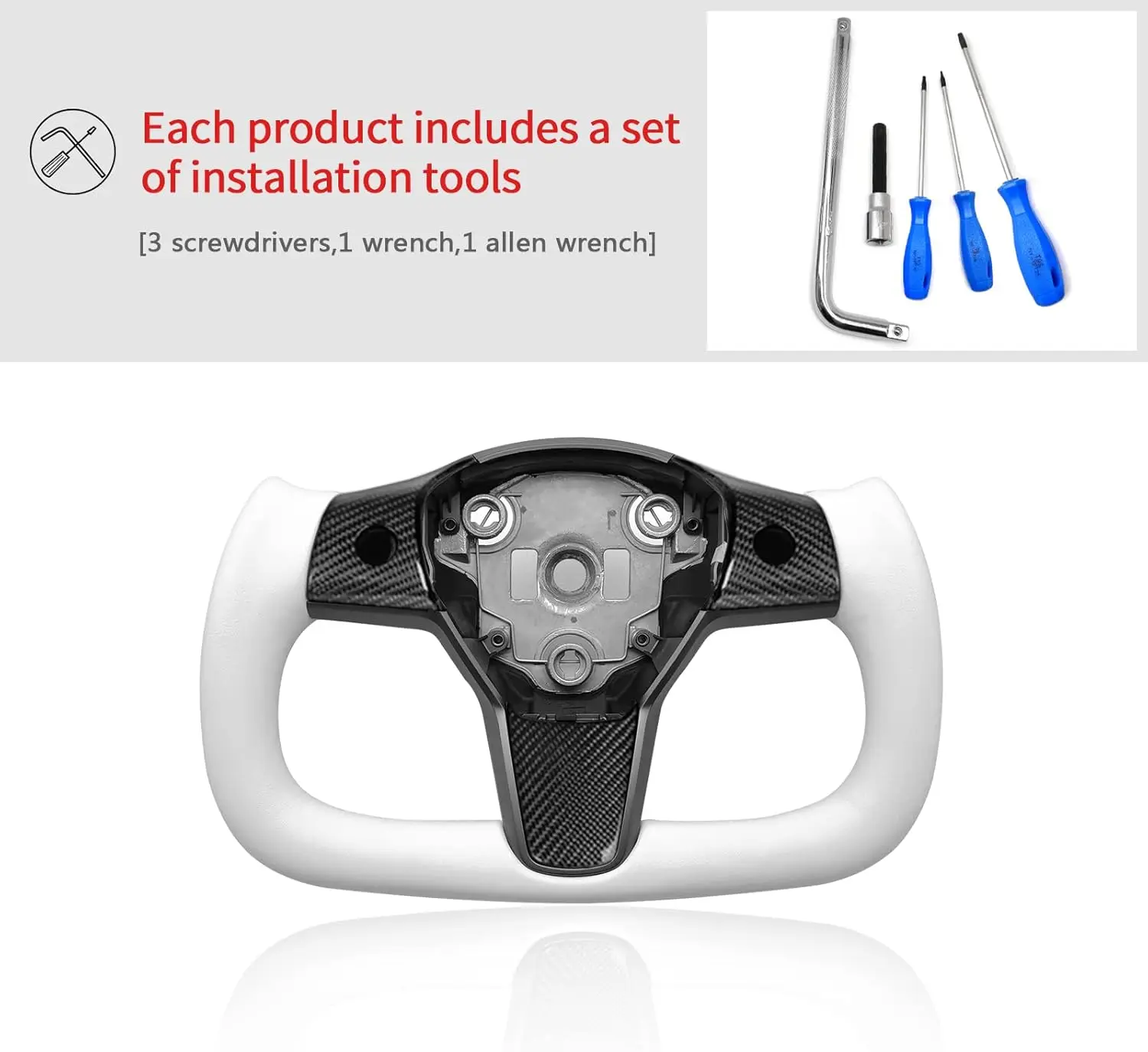 Custom Sports Style YOKE Steering Wheel Carbon Decorative Cover & Nappa Leather with Heating Perfect Fit for Tesla Model Y/ 3 view 3