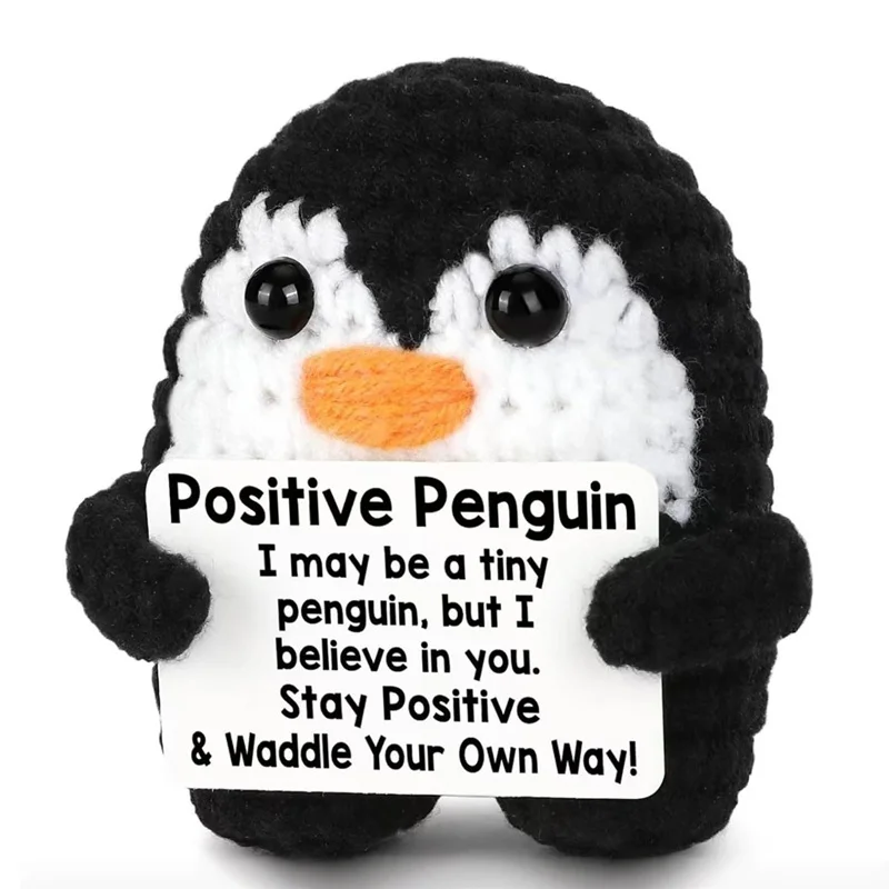 

Creative Handmade Crochet Pocket Hug Penguin Dolls with Positive Energy Card Emotional Support Figurines Home Decoration Gifts
