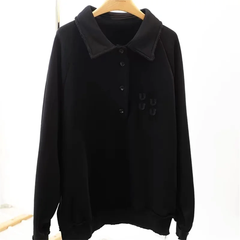 Sweatshirt Polo White Colour M398742 loose fit Sweater Washed Embroidered Letter Casual Simple Top Men and Women Clothes 2024