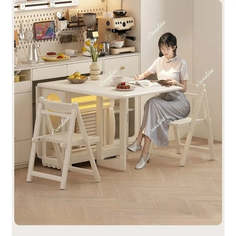 Small apartment cream wind retractable dining table multi-functional movable  FT