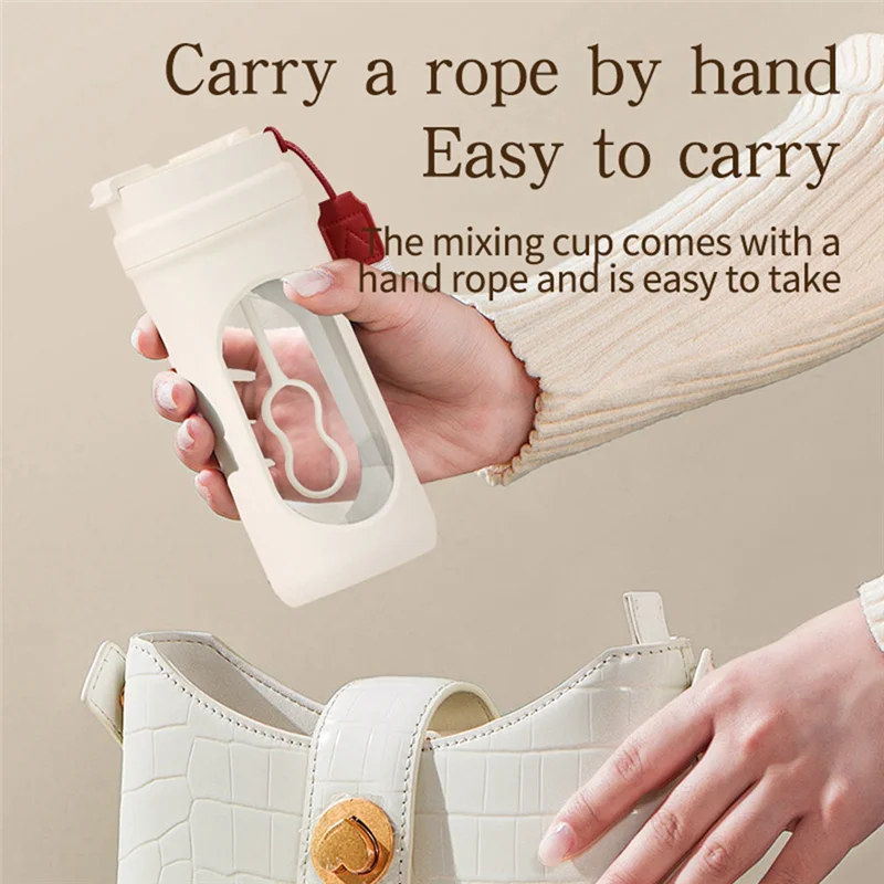 A76G-Self Stirring Glass For Coffee Mug 450ML With Wooden Handle For Coffee Milk Protein Powder Self Mixing White