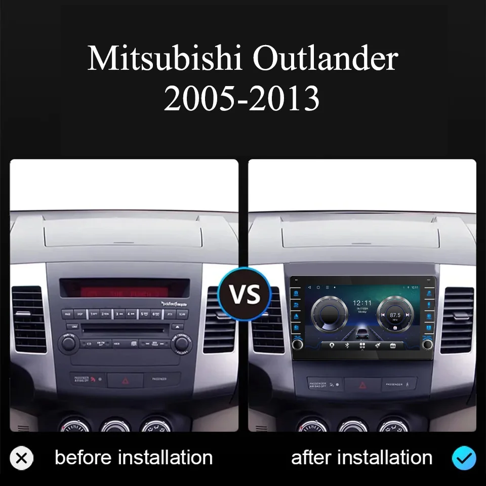 8G+128G Android 14 For Mitsubishi Outlander 2005 - 2013 Car Radio Audio Multimedia Stereo PC Tablet GPS Monitor DVD Carplay Auto