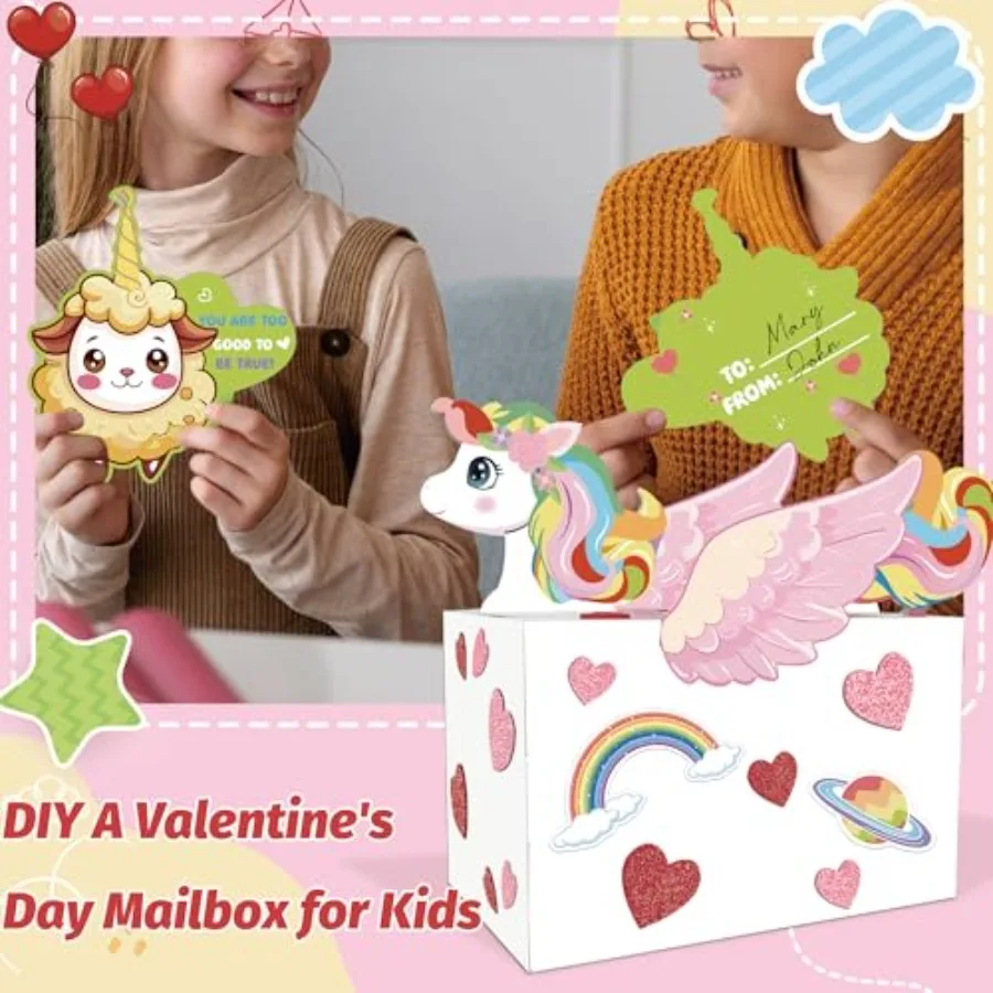 صندوق بريد عيد الحب مع 48 بطاقة تهنئة لعيد الحب، صندوق بطاقات عيد الحب للفصول الدراسية المدرسية للأولاد والبنات، تبادل الهدايا